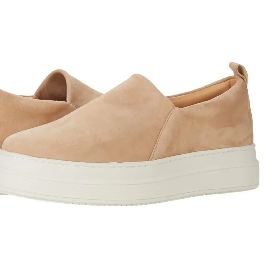 J Slides Tan Suede Leather Slip On Platform Flats Womens 7 Comfort Shoes Classic